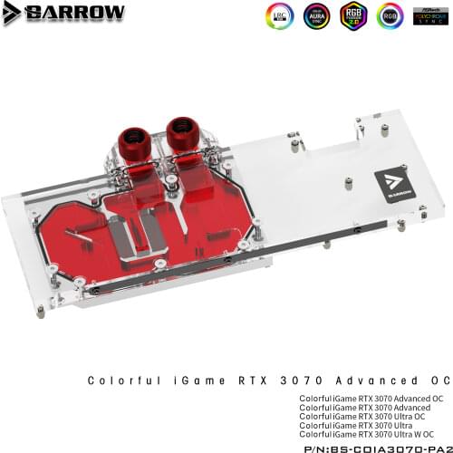 Barrow 3070 GPU Water Block for Colorful RTX 3070 Advanced OC, Full Cover ARGB GPU Cooler, BS-COIA3070-PA2