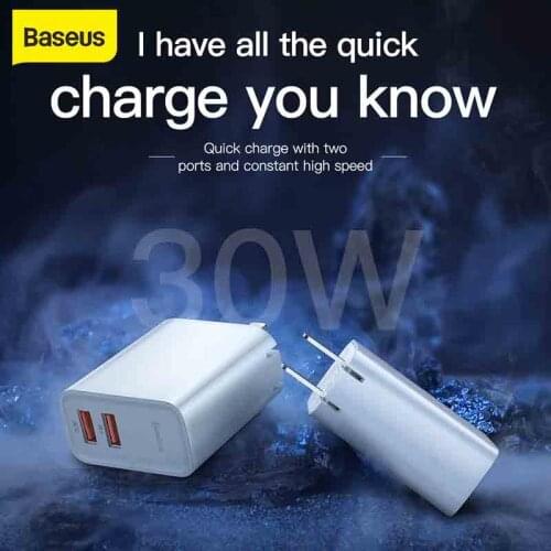 Baseus 30W Usb Charger Quick Charger 3.0 EU Plug Adapter Faster Charging Travel Wall Charger With 1M Type-c to Type-c Usb Cable