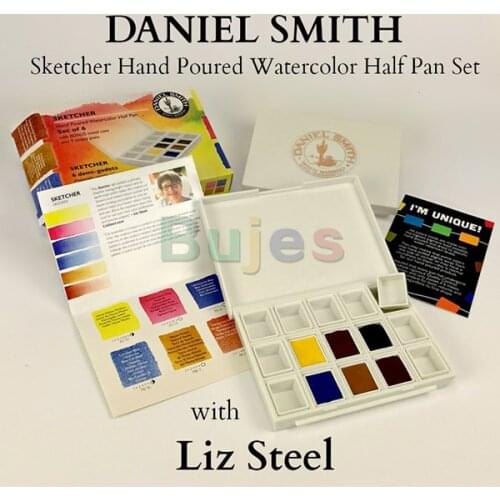 DANIEL SMITH Solid Watercolor Half Pans, Highest Pigment Load, Inspiration Blues Sketcher Floral Set, Travel boxed
