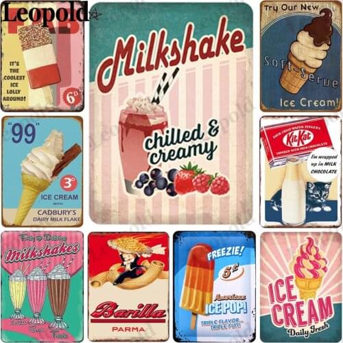 Dessert Metal Plaque Vintage Ice Cream Milkshake Poster Milk Tin Plate Kitchen Cafe Canteen Wall Decoration 20X30Cm