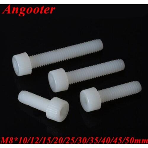 DIN912 M8 Plastic Nylon Hexagon Socket Hex Head Cap Screw Allen Knurled Bolts Hand Screws Nuts M8*8/10/12/16/20/25/30/40/50/60mm