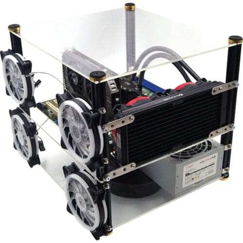 40 x 35cm DIY Double Layer Open PC Case Transparent Acrylic EATX Chassis with 4 Blue Light Fan and Cover