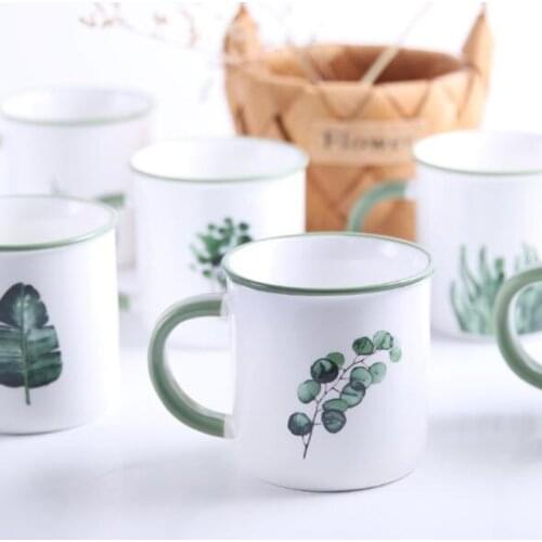 350ml Ceramic Mug Nordic Green Plant Mug Water Cup Coffee Cup Ceramic Office Household Mouthwash Cup Office Ceramic Mug