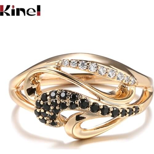 Kinel Hot Geometry Cross Ring for Women Fashion Black Natural Zircon 585 Rose Gold Crystal Ring Gift Daily Fine Vintage Jewelry
