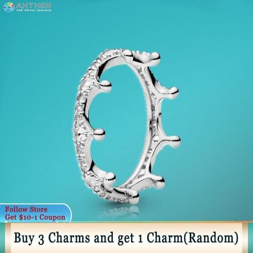 Ahthen 925 Sterling Silver Ring Clear Sparkling Crown Ring 925 Silver Women Rings Ngagement Rings Women Jewelry Making Girl Gift