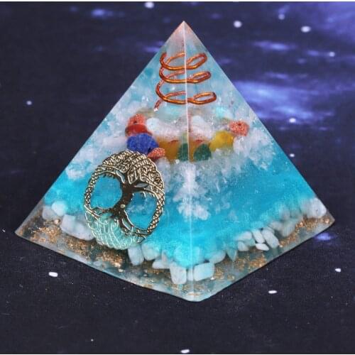 7 Chakra Crystal Orgone Pyramid Tree Of Life Amazonite Resin Jewelry Decoration Faith Creativity Pyramid Energy Generator