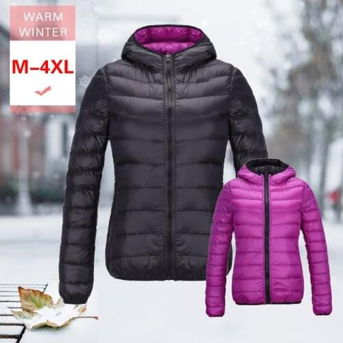 New Autumn Winter Women White Duck Down Reversible Jacket Hooded Female Ultra Light both sides Jacket Warm Thin slim Casual Coat