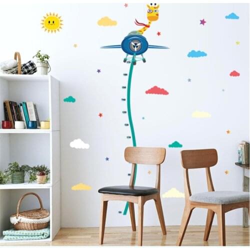 Cute Spaceship Deer Bending Height Chart Wall Stickers For Kids Room Bedroom Height Growth Meter Sticker 50*70cm