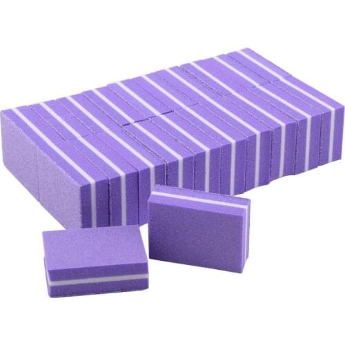 20 X Mini Nail File Nail Buffer Block Purple Sponge Sanding Files Art Tools Washable Manicure Salon DIY 100/180 Emery Board