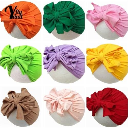 Yundfly Fashion Knitting Big Bowknot Baby Turban Hat Solid Color Handmade Bows Newborn Caps Kids Hair Accessories Birthday Gifts