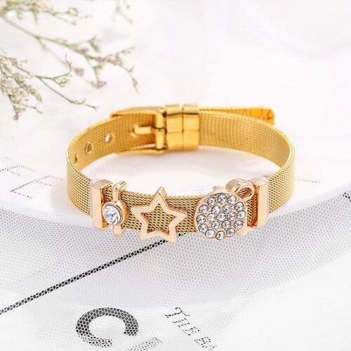 Fashion Jewelry Rose Color Stainless Steel Mesh Bracelet Gold Star Charm Brand Bracelet for Woman Girlfriend Gift Dropshipping