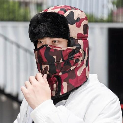 Male Bomber Hat Men Winter Outdoor Wind-proof Biking Warm Cap Youth Thicken Ear Neck Protection Plus Velvet Fashion Caps H7289