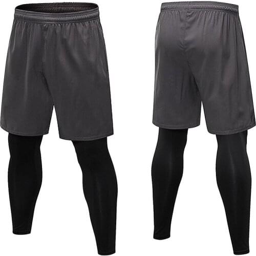 Mens Running Workout 2 in 1 Shorts Fitness Training Compression Tights Pants Gym Legging with Pockets 7010