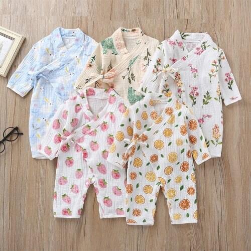 0-18M Spring Autumn Baby Girl Boys Clothing Kimonos Romper Jumpsuit Long Sleeve Floral Print Lovely Soft Baby Kimono Playwear