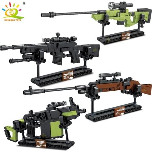 HUIQIBAO 389PCS Army Gun Weapon Model Building Blocks Set DIY AWM M24 Sniper Military Bricks City Construction Toys for Children
