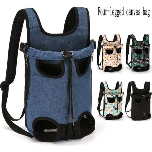 Pet supplies pet chest bag backpack four-legged bag out folding dog cat bag canvas denim bag cat backpack carrier dog carrier