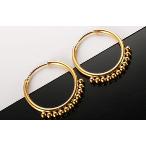 Stainless Steel Small Bead Charm Hoop Earrings Gold Plated Women Dangle Earrings for Fashion Jewelry Gifts