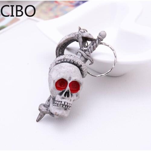 2019 New sword snake Skull Rubber Keychain Skeleton Punk Key Chain Bag Car Keys Holder Charm Keyring For Women Men Gift