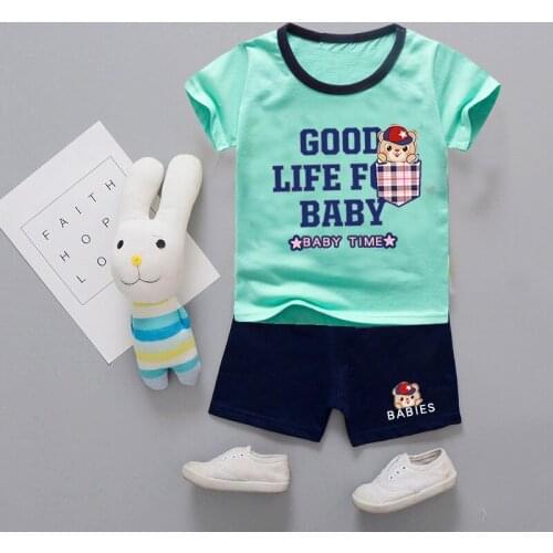 2020 summer New Short Sleeve Striped childrens suit fashionable around boys suit letter printed short sleeve baby 2-piece set