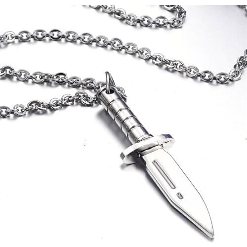Top Quality Personalized Stainless Steel Silver Color Male Sword Shape Pendant Necklace New Fashion Jewelry Men Chain Necklaces