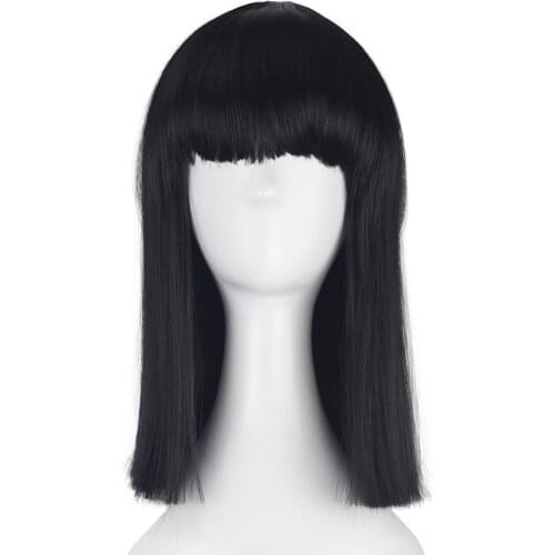 Straight Bob Wigs with Bangs Medium Long Brown Synthetic Wig for Women Natural Heat Resistant Wigs for Party Cosplay Costume