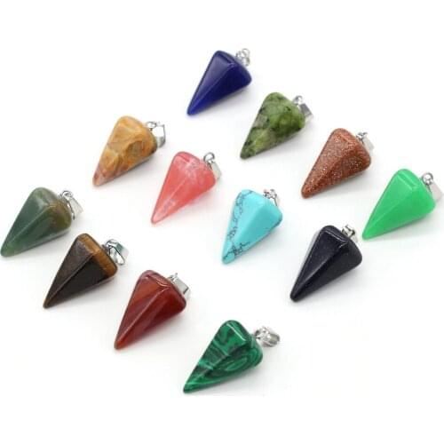 Natural Semi Precious Stone Pendant Polygonal Cone Used To Make Necklaces Package Sale 15x25mm