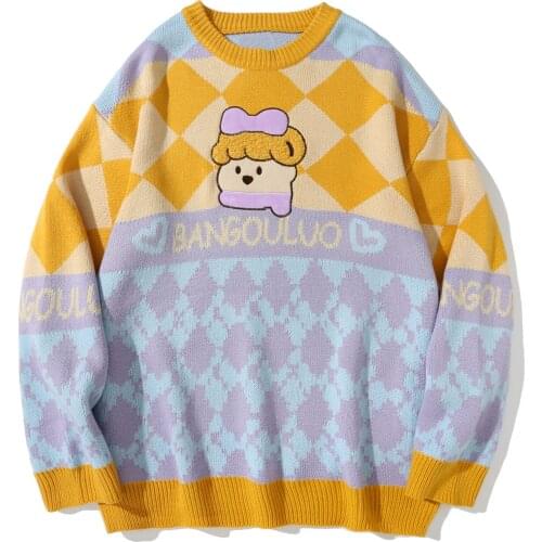 LACIBLE Cotton Pullover Sweater Men Women Vintage Geometric Knit Sweater Outwear Harajuku Streetwear Autumn Winter Sweater Tops