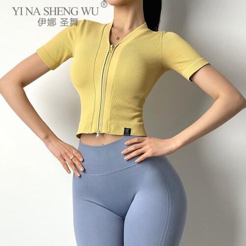 Short Sleeve Yoga Shirts Zipper Sport Top Fitness Yoga Tops Gym Top Sports Wear For Women Push Up Running Short Sleeve Clothes