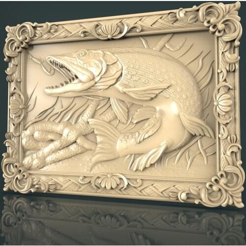 Fish 3D Relief Model Decor Painting STL Model for CNC Router 3D Printer Artcam Aspire Home Decoration