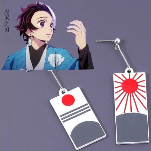 Cartoon Demon Slayer Kimetsu No Yaiba Kamado Tanjirou Ear Stud Dangle Jewelry Cosplay Prop Earring