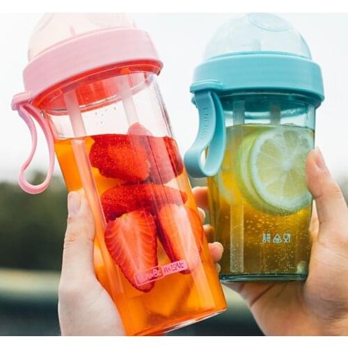 Cute Drink Cup Lovers Water Bottle Tumbler Portable Coffee Mug Outdoor Sports Double Tube Opening Design For Four Season