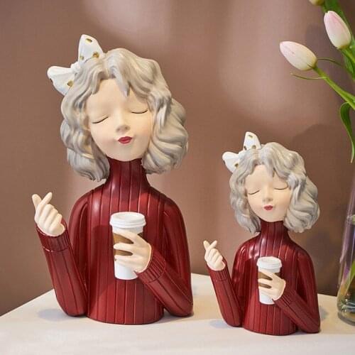 Nordic Cute Milk Tea Bubble Girl Resin Crafts Home Livingroom Desktop Sculpture Decoration Bookcase Store Figurines Ornaments