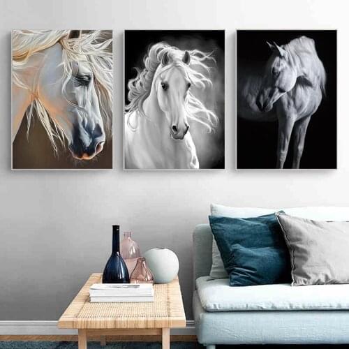 Modern Black And White Animal Horse Photography Abstract Letter Canvas Painting Wall Picture Poster For Living Room Decoration