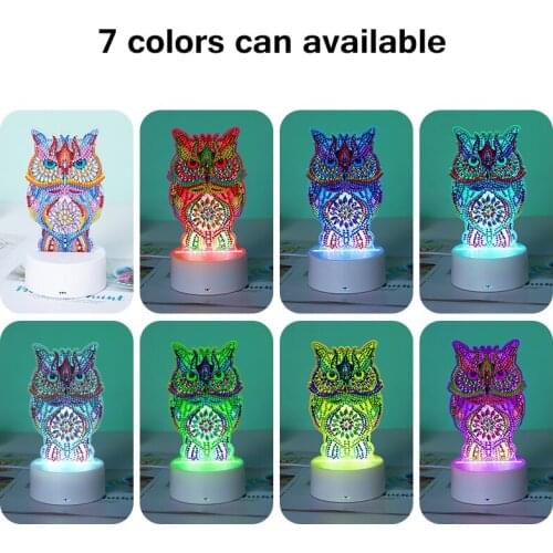 DIY 7 Color Led Light Pad Diamond Painting Acrylic Pad Owl Unicorn Diamond Mosaic Home Decor Rhinestone Animal Night Light Lamp