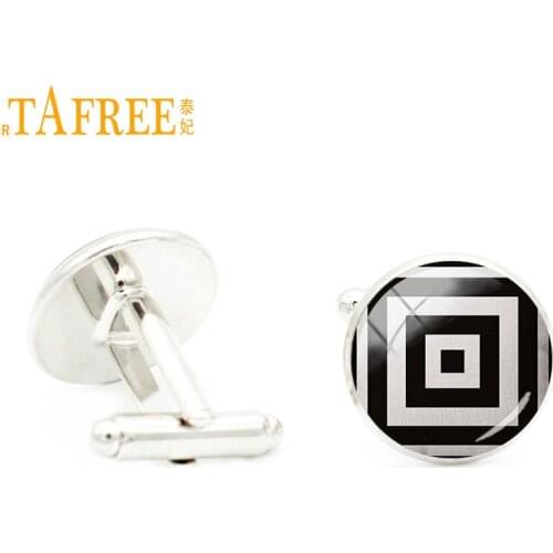 TAFREE vintage Geometric pattern glass gem cufflinks men jewelry chevron art love archery cuff links party dress accessories A79