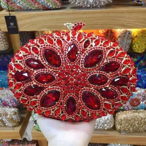 XIYUAN New Glitter Women Beaded Clutch Silver Evening Bags With Chains Handbag Wedding Dress Bag Party Purse Banquet Package red