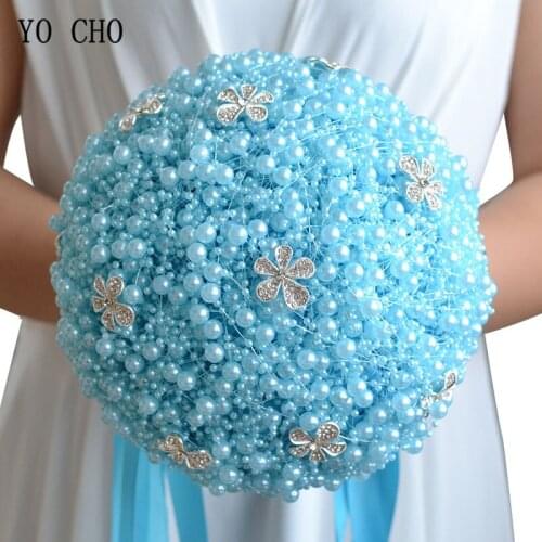 YO CHO Bride Wedding Bouquet Luxurious Crystal Pearl Rhinestone Elegant Bridal Bouquet Bridesmaid Flower Posy Wedding Supplies