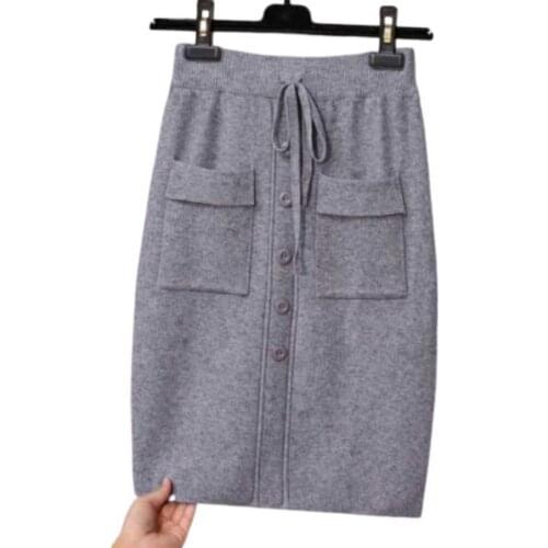 Women Autumn Elegant Knit Sweet Vintage Skirt High Waist A-Line Wild Solid Color Bag Hip Mini Skirt