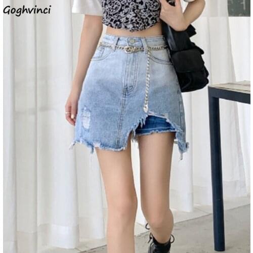 Empire Skirts Women Gradient High Waist Denim Summer A-line Mini Fashion Design Sexy Irregular Streetwear Hip Hop Vintage Punk