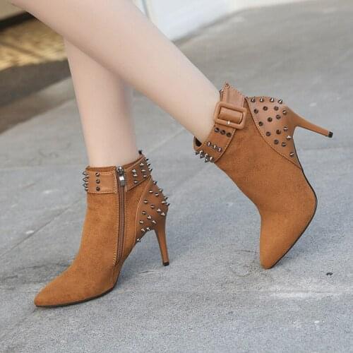 2020 new autumn winter womens shoes velvet rivet buckle stiletto heel single shoe woman combat boots for women