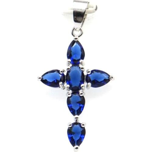 50x16mm Anniversary Long London Blue Topaz Gift Ladies 925 Sterling Silver Pendant