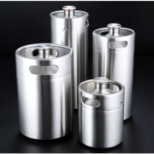 1 Set Stainless Steel Mini Keg Beer Pressurized Growler Portable Beer Bottle Home Brewing Beer Making Home Bar Tool 2/3.6/4/5L