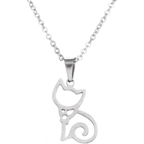 Everfast 1pc Lovely Sitting Cat Pendant Necklaces Stainless Steel Necklace For Women Kids Charm Chain Party Lucky Gift