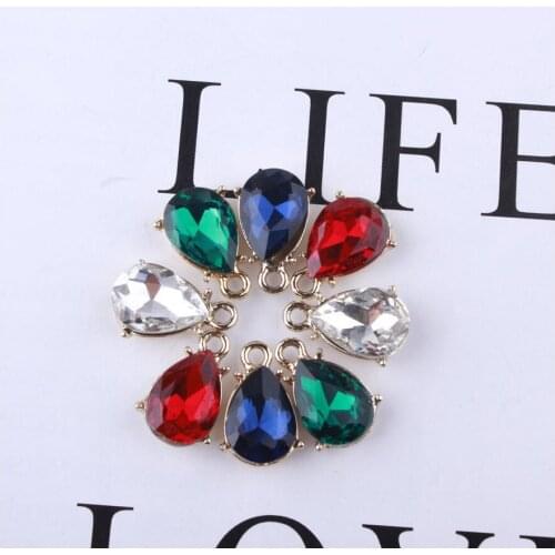 Wholesale 10pcs High Quality Fashion Water droplets Charm for Women Rhinestone Charms Pendant For Necklace Jewelry Accessories