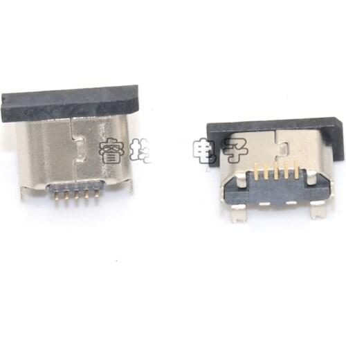 100PCS/Lot SMT Micro USB Female Jack/Socket connector 5PIN 5P Vertical-Type Flat Mouth For Charging