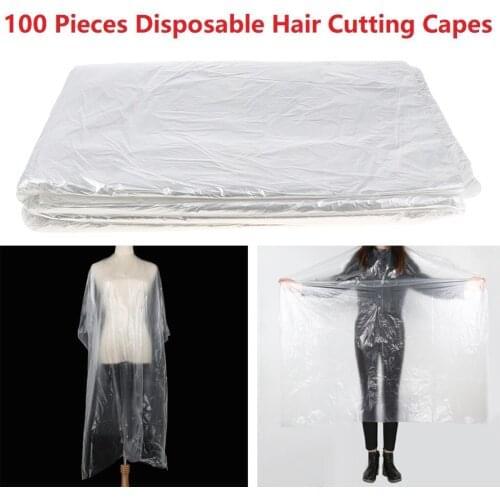 100Pcs Disposable Hair Cutting Capes Clear Gown Barber Shop Home Apron