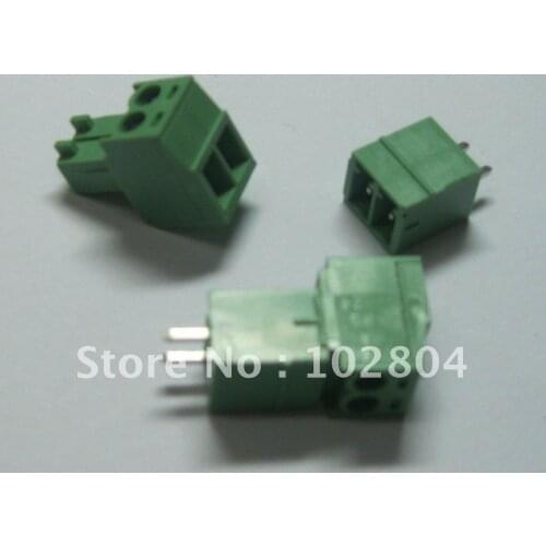 100 pcs 2pin/way Pitch 3.5mm Screw Terminal Block Connector Green Color T Type with pin