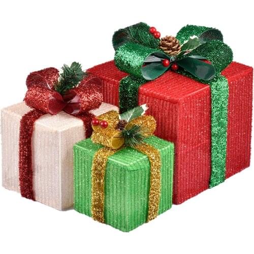 3PCS 2021 Christmas Lighting Gift Boxes With Bows Indoor Outdoor Holidays Decorations No Battery Wonderful