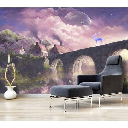 3D Cartoon Animal Wallpaper Art Wall Mural Living Room bedroom paper moon Wall Mural deer Wallpaper for Kid room Decor