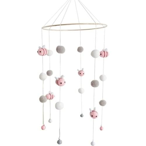 425F Baby Rattle Crib Mobile Toy Bed Bell Rotating Wind Chimes Hairball Bees Pendant